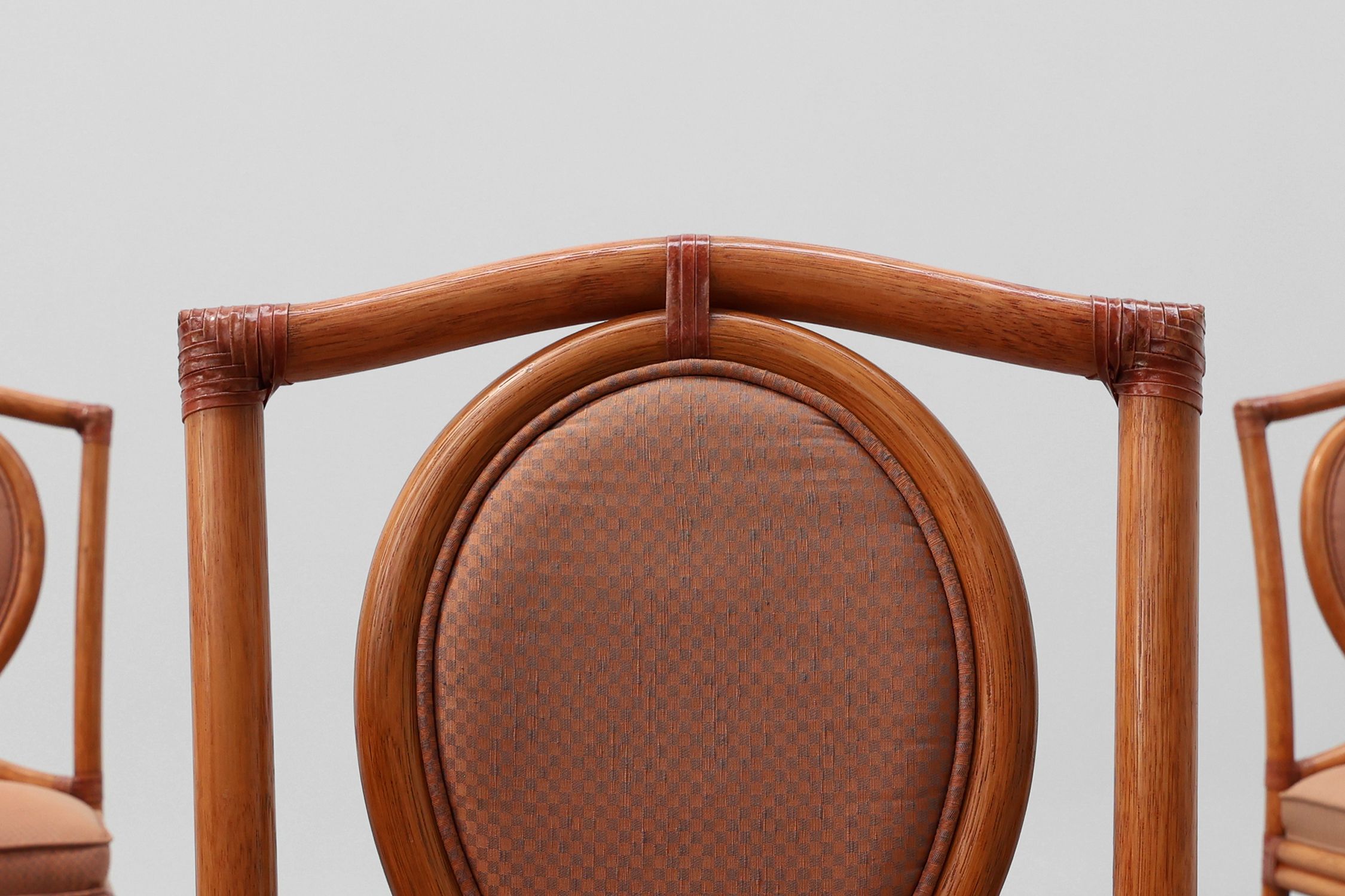 Set of 6 bamboo dining room chairs with geometric upholstery by Gasparucci, Italy 1980sthumbnail